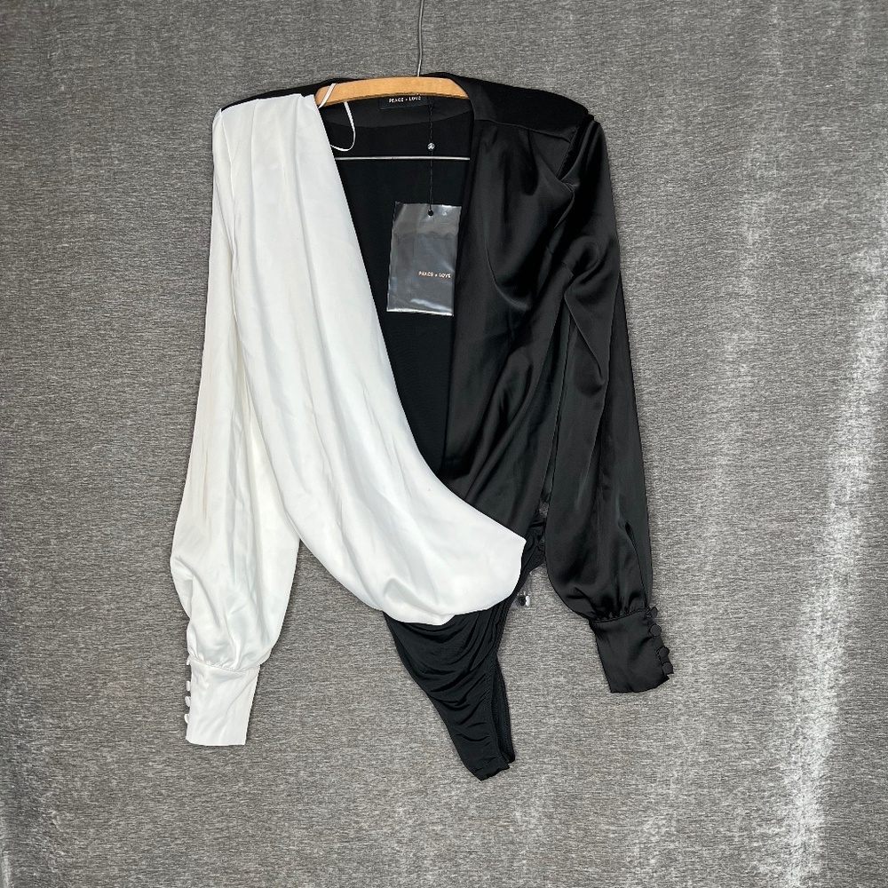 Peace and Love Satin Long Sleeve Bodysuit | Color Block